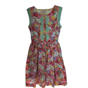Matilda, Jay, in size, small, adorable, boutique, dress, blues, and pinks floral